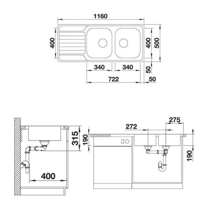 Kích thước của Chậu rửa bát Hafele Dinas 8S 570.27.209 Kích thước của Chậu rửa bát Hafele Dinas 8S 570.27.209