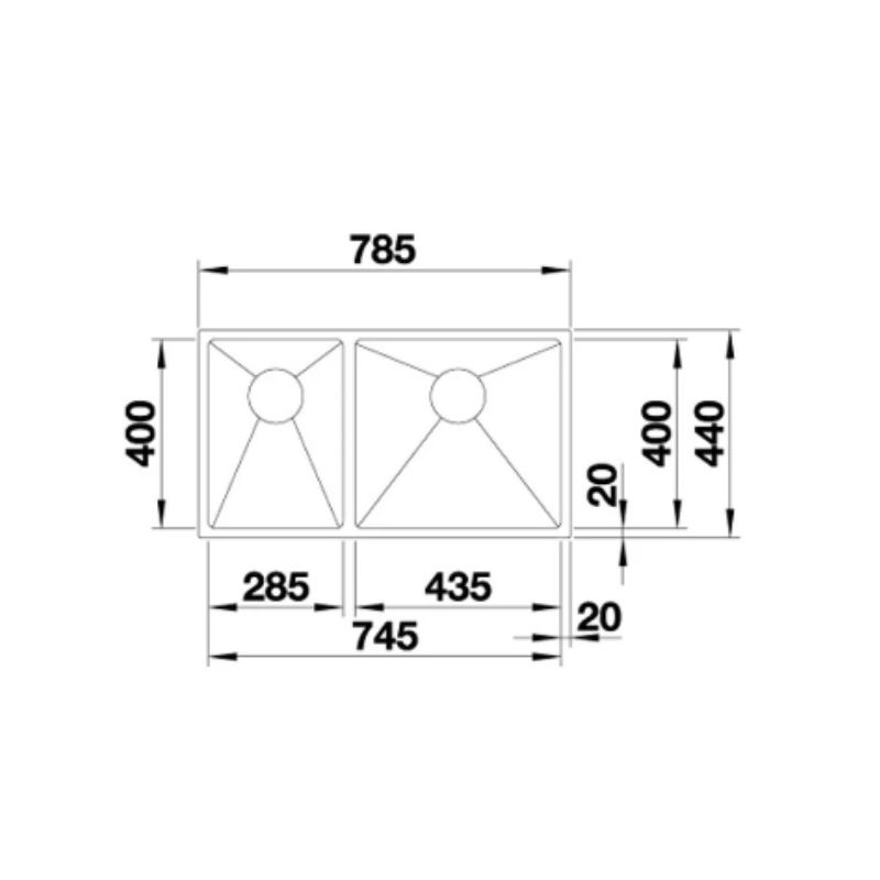 Kích thước của Chậu rửa bát Hafele Quatrus R15 285-435-IU 570.27.169 Kích thước của Chậu rửa bát Hafele Quatrus R15 285-435-IU 570.27.169