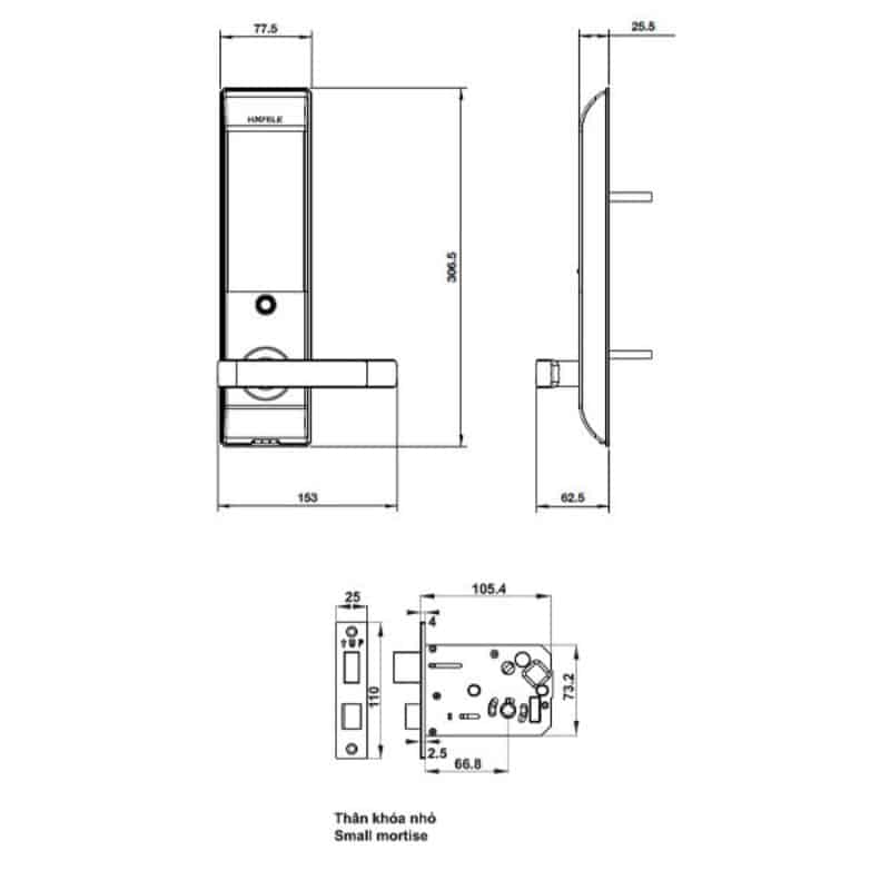 Kích thước Khóa cửa điện tử Hafele EL7900-TCB 912.05.649 Kích thước Khóa cửa điện tử Hafele EL7900-TCB 912.05.649