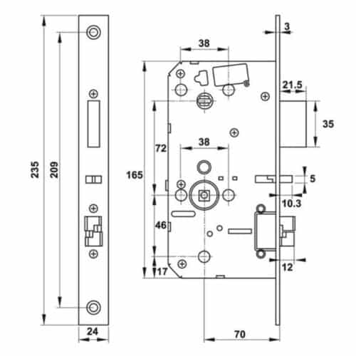 Kích thước Khóa điện tử Hafele DL7600 912.20.232