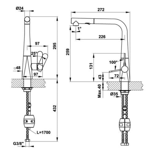 Vòi rửa bát inox Hafele Hydros HT20-CH1P259 570.82.210