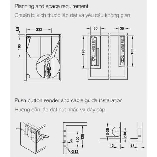 Lắp đặt bộ tay nâng FREE FLAP 3.15 E Hafele 372.29.702 nắp trắng