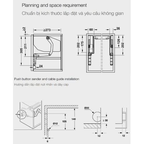 Lắp đặt bộ tay nâng FREE SWING E Hafele 372.29.714 trắng