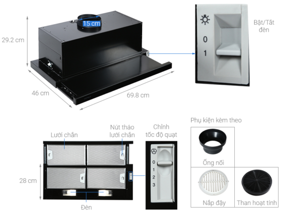 Máy hút mùi Hafele HH-SG70A 533.89.021 8 Thiết kế của Máy hút mùi Hafele HH-SG70A