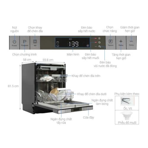 Thông số kỹ thuật của máy rửa chén bán âm Hafele HDW-SI60AB 538.21.320