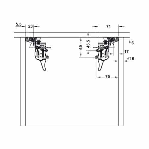 Kích thước ray âm nhấn mở EPC EVO mở toàn phần 300mm Hafele 433.32.171