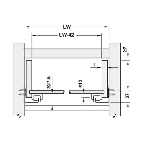 Kích thước ray âm nhấn mở EPC EVO mở toàn phần 500mm Hafele 433.32.175
