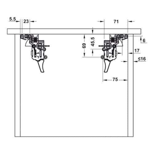 Kích thước ray âm nhấn mở EPC EVO mở toàn phần 550mm Hafele 433.32.176