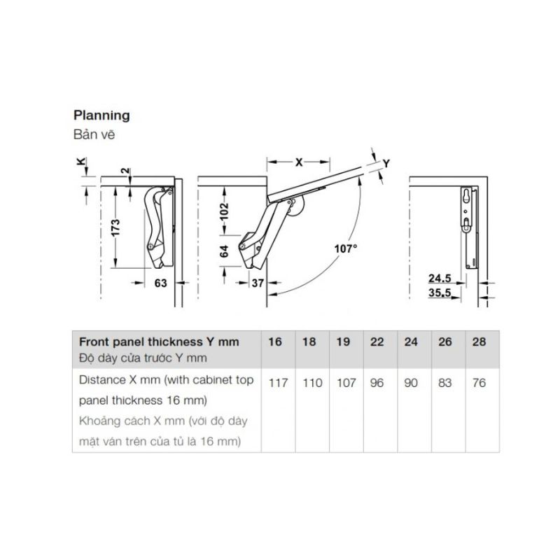 Bản vẽ của tay nâng Hafele Free Space 1.11 D 493.05.922 Bản vẽ của tay nâng Hafele Free Space 1.11 D 493.05.922