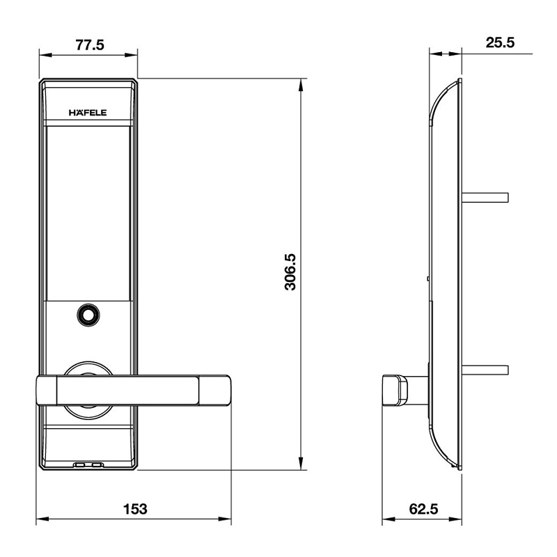 Kích thước Khóa thẻ từ Hafele EL7500-TC 912.20.550 Kích thước Khóa thẻ từ Hafele EL7500-TC 912.20.550