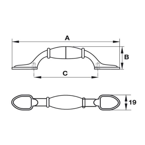 Tay nắm tủ cổ điển Hafele 121.26.141 3 Kích thước tay nắm tủ Hafele 121.26.141