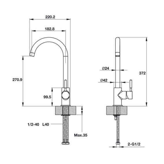 Kích thước vòi rửa bát HT19-GH1F270 Hafele 570.51.390 Kích thước vòi rửa bát HT19-GH1F270 Hafele 570.51.390