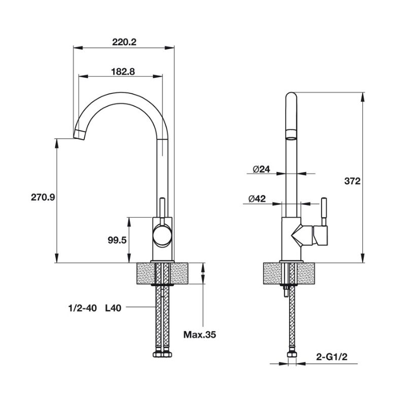Kích thước vòi rửa bát HT19-GH1F270 Hafele 570.51.390 Kích thước vòi rửa bát HT19-GH1F270 Hafele 570.51.390
