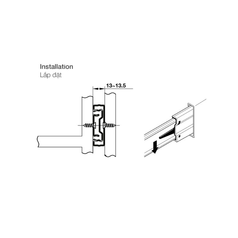 Thiết kế của ray bi không giảm chấn dài 350mm Hafele 494.02.462 Thiết kế của ray bi không giảm chấn dài 350mm Hafele 494.02.462