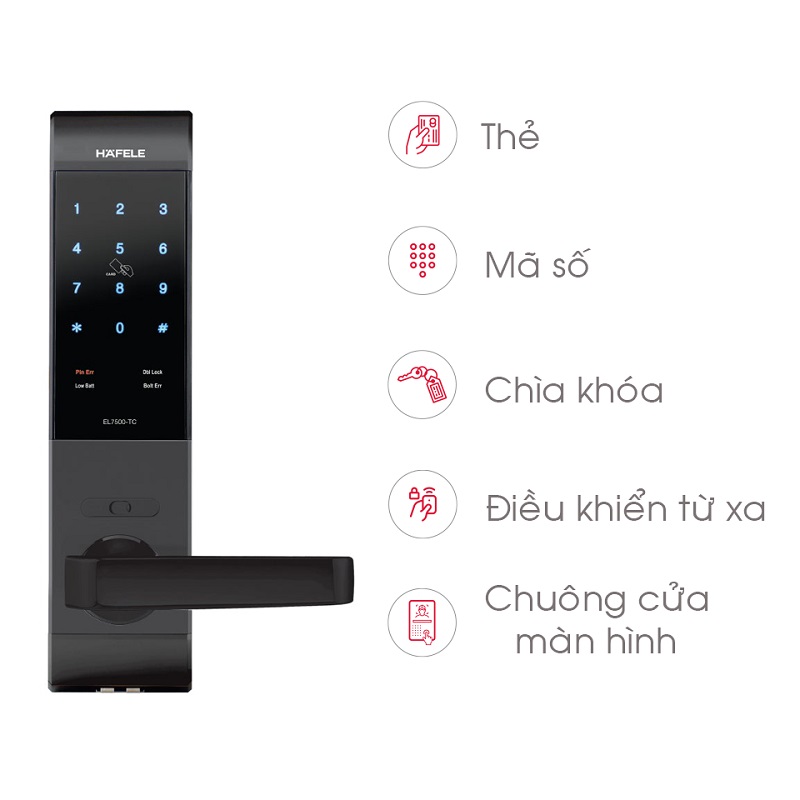 Tính năng Khóa thẻ từ Hafele EL7500-TC 912.20.550 Tính năng Khóa thẻ từ Hafele EL7500-TC 912.20.550