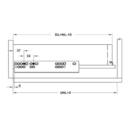 Ray âm EPC Evo 400mm giảm chấn Hafele 433.32.073 3 Kích thước Ray âm EPC Evo 400mm giảm chấn Hafele 433.32.073
