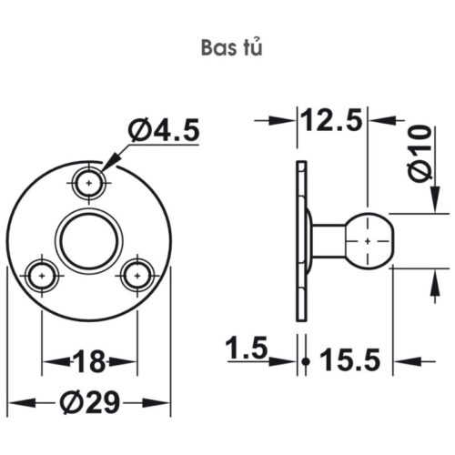 Kích Thước Pittong Đẩy Cánh Tủ 120N Hafele 373.82.909