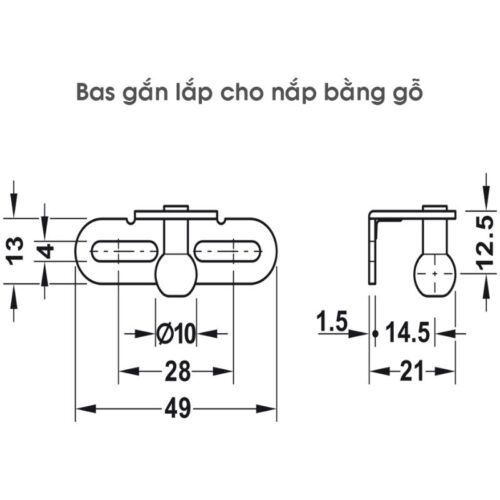 Kích thước Pittong Đẩy Cánh Tủ 150N Hafele 373.82.910
