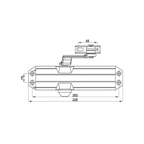 Tay đẩy hơi Hafele 489.30.035 cùi chỏ 80kg DC413 màu bạc 3 kich thuoc tay day hoi hafele 489 30 035 cui cho 80kg dc413 mau bac